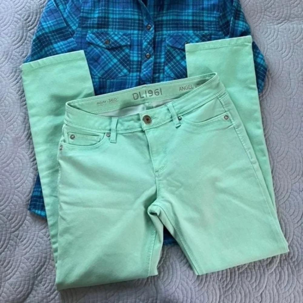 DL1961 Angel Mid-Rise Skinny Ankle Jeans Mint Green 28